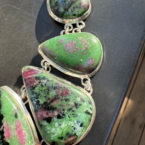 Ruby Zoisite Necklace! Handmade Gemstones and 925 Stamped Sterling Silver! - Picture 4 of 11